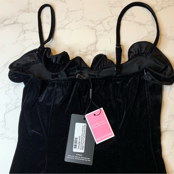 NWT PLT Black Velvet Ruffle Detail Strappy Bodycon Dress - Picture 6 of 7